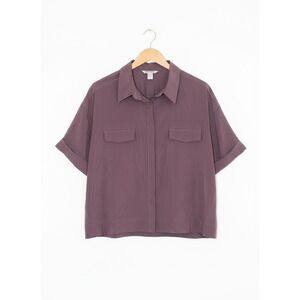 Athleta Hike Packable Top Womens 1X Purple Short Sleeve Button Up Shirt NWT